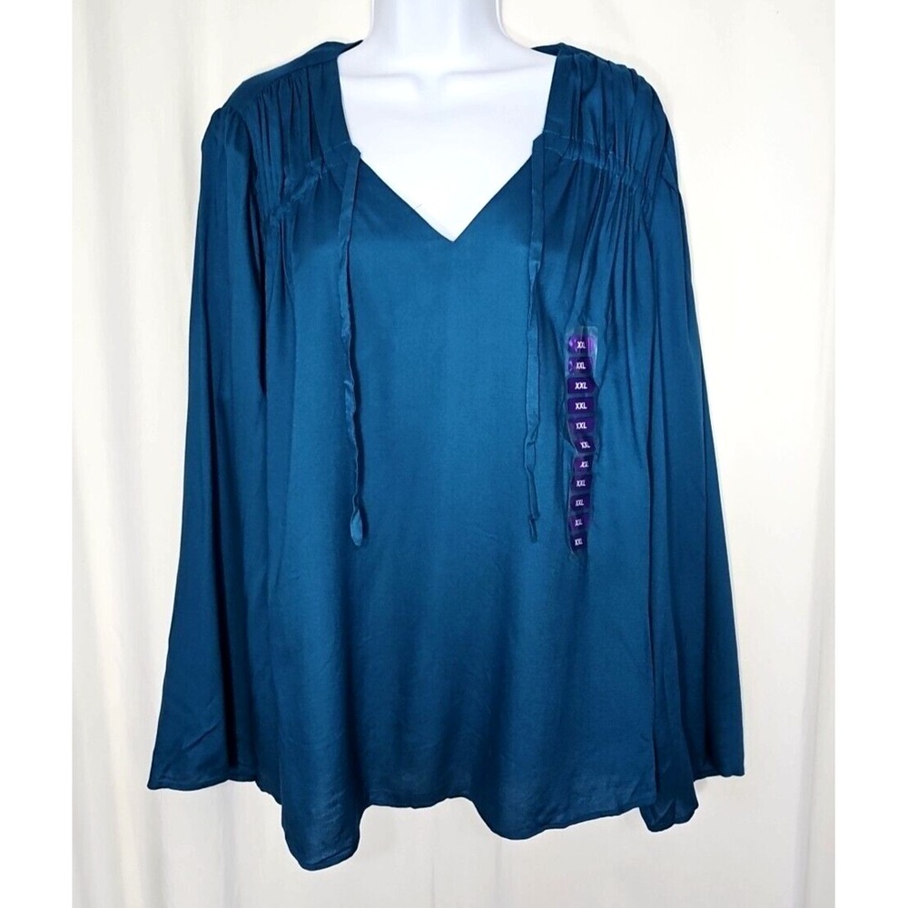 Jessica Simpson Women's Lightweight Teal Long Sleeve V-Neck Blouse Size XXL